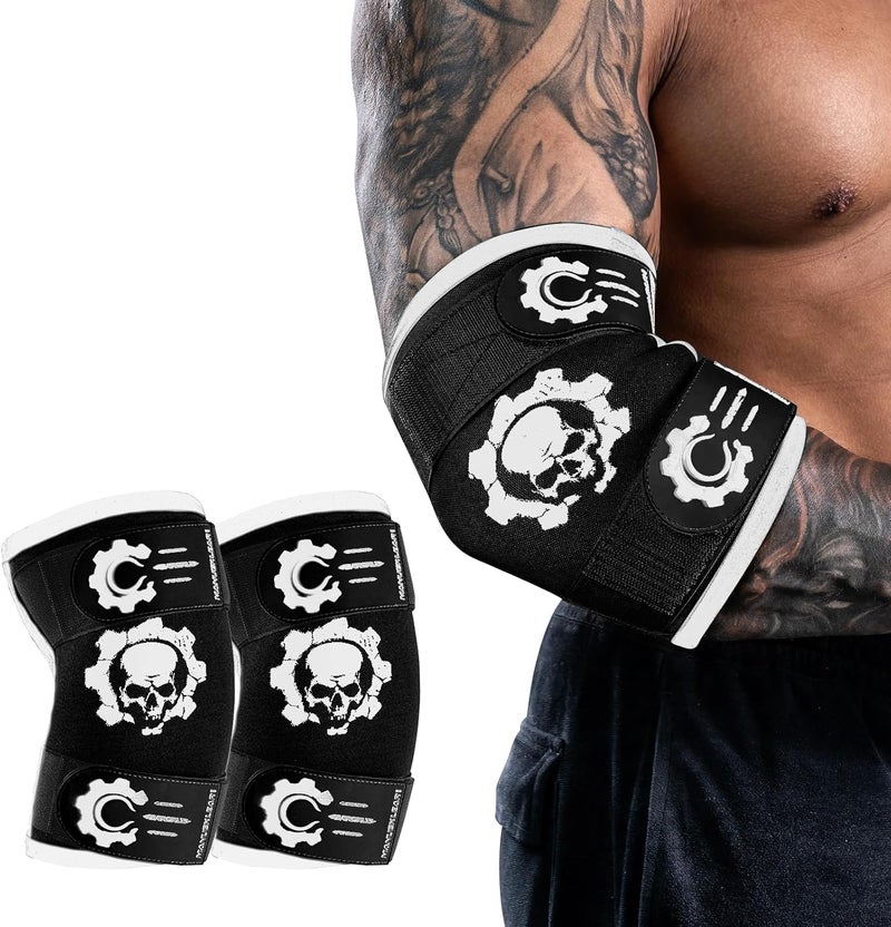 M MANUEKLEAR MANUEKLEAR 5mm Neoprene Weight Lifting Elbow Sleeves for Men (1 Pair), Elbow Sleeves Weightlifting Men with 2 Adjustable Compression Straps for Bench and Powerlifting & Weightlifting - Image 1